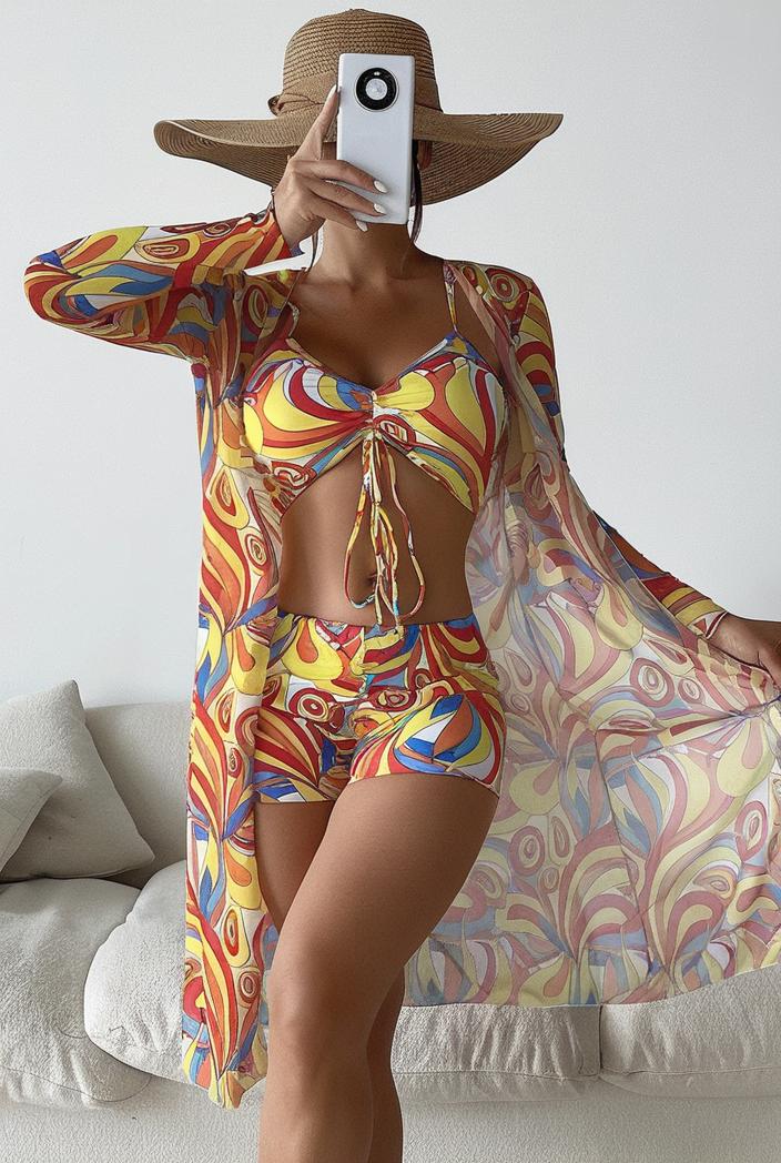 3 pieces sexy print bikini women high waist swimsuit cover up swimwear female lady bathing suit swimming summer beachwear 137622