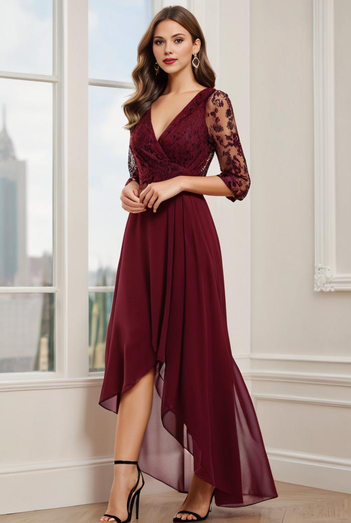 3 4 sleeve sheer sequin stripe high low hem evening dress 141120