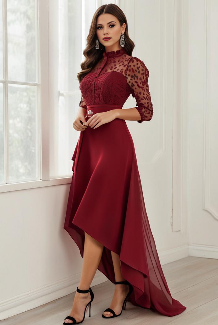 3 4 sleeve sheer sequin stripe high low hem evening dress 141121