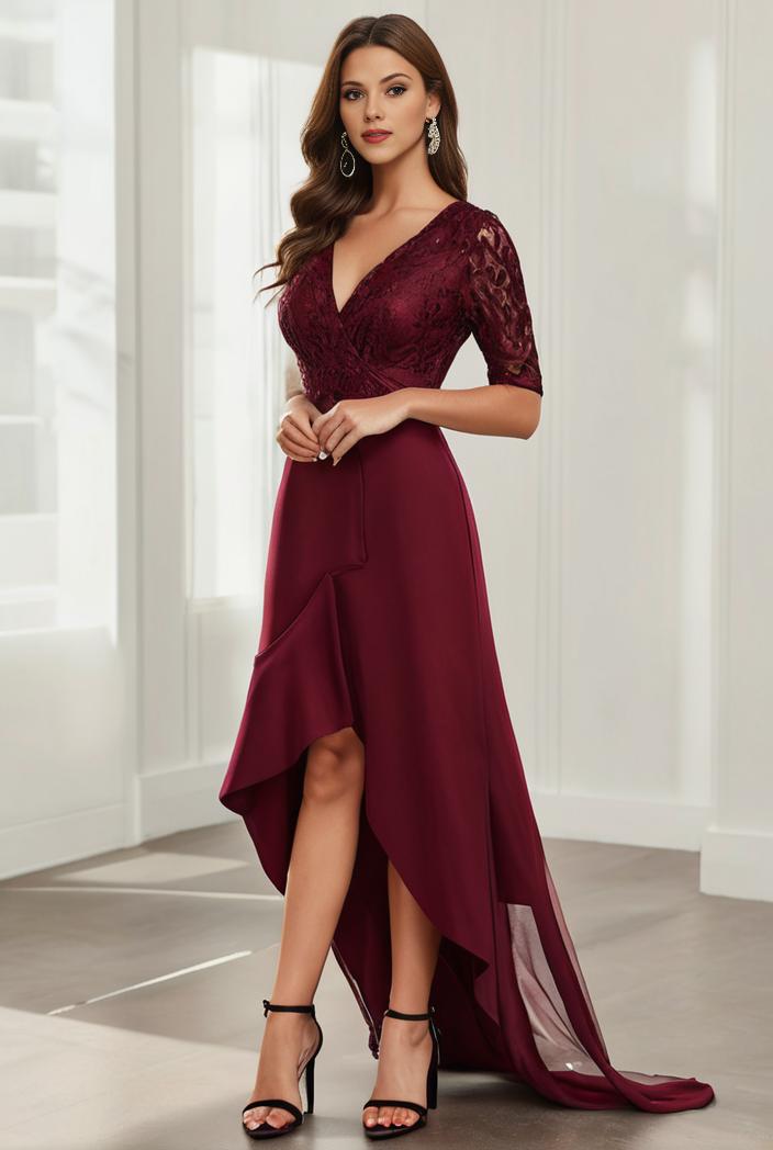 3 4 sleeve sheer sequin stripe high low hem evening dress 141123