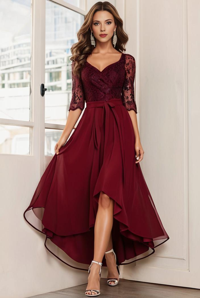 3 4 sleeve sheer sequin stripe high low hem evening dress 141135