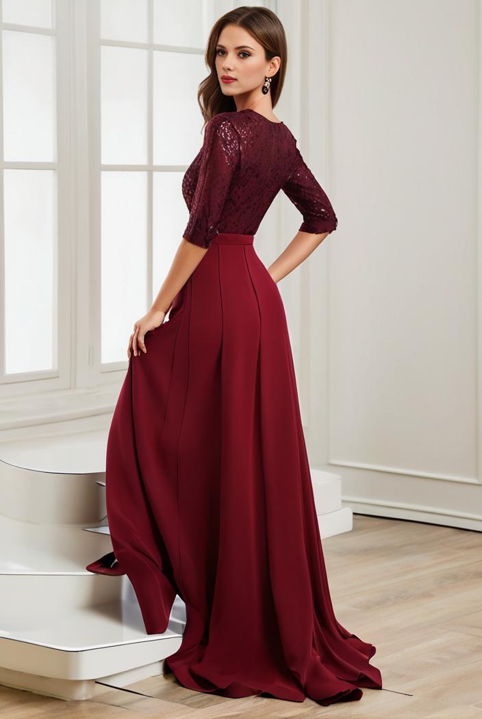 3 4 sleeve sheer sequin stripe high low hem evening dress 141141