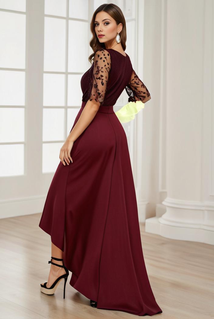 3 4 sleeve sheer sequin stripe high low hem evening dress 141142