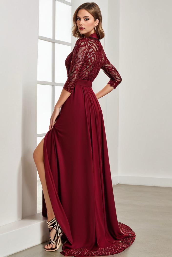 3 4 sleeve sheer sequin stripe high low hem evening dress 141144