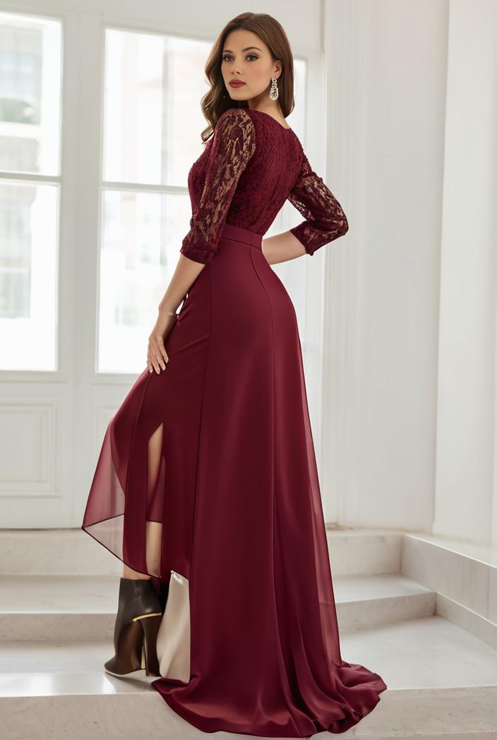 3 4 sleeve sheer sequin stripe high low hem evening dress 141147