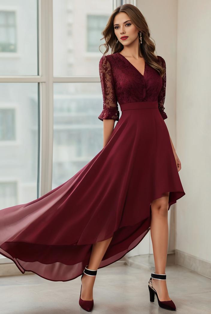 3 4 sleeve sheer sequin stripe high low hem evening dress 141155