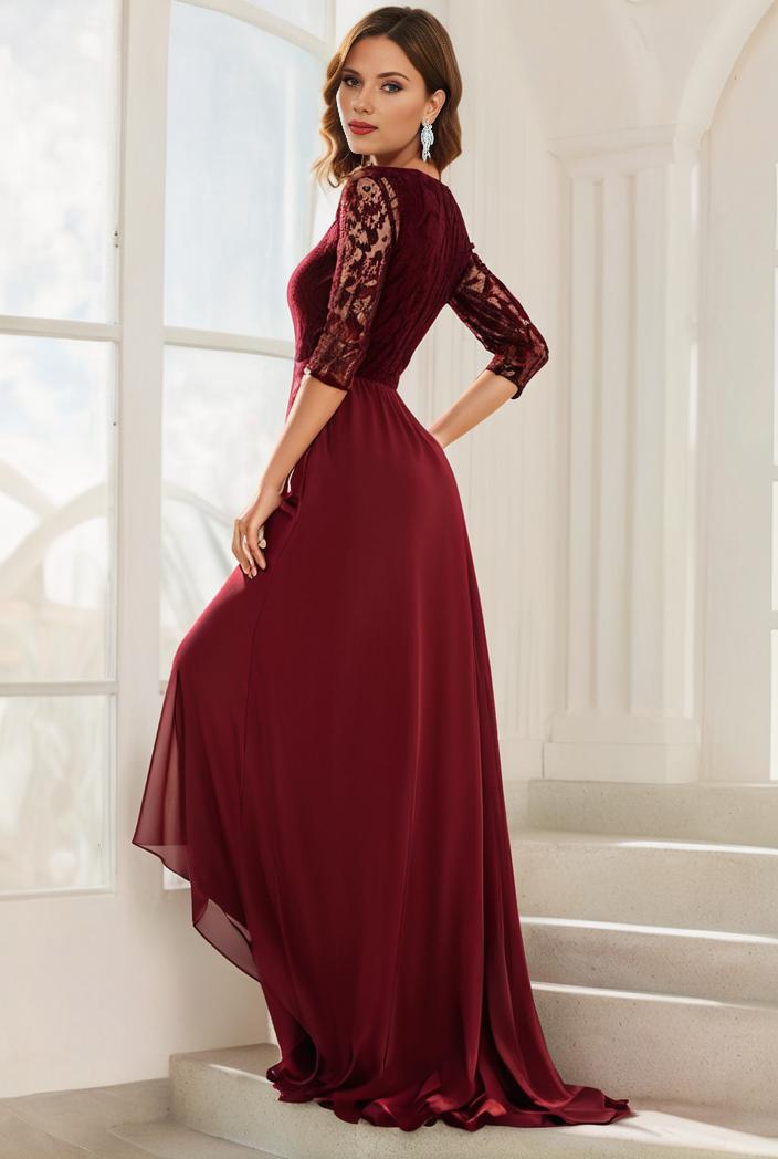 3 4 sleeve sheer sequin stripe high low hem evening dress 141159