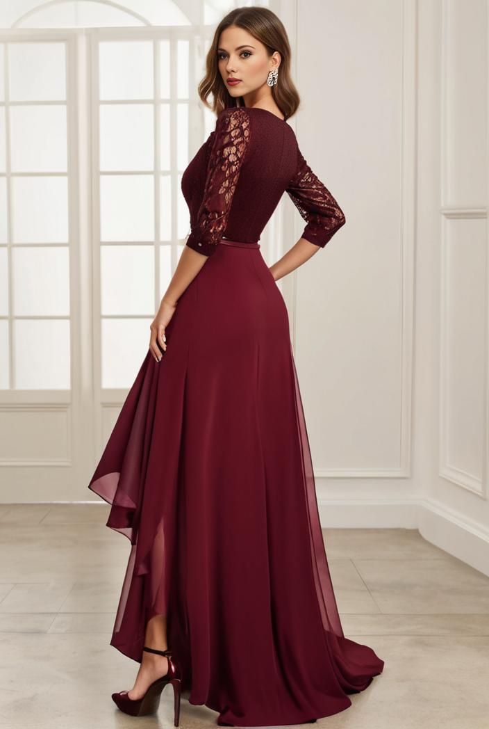 3 4 sleeve sheer sequin stripe high low hem evening dress 141162