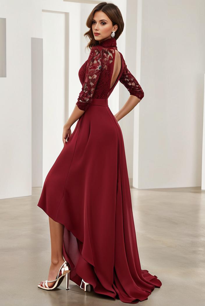 3 4 sleeve sheer sequin stripe high low hem evening dress 141164