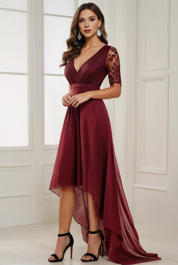 3 4 sleeve sheer sequin stripe high low hem evening dress 141166