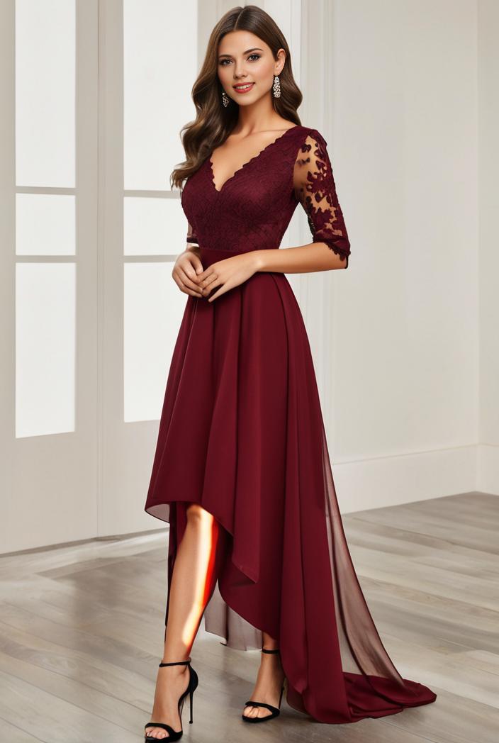 3 4 sleeve sheer sequin stripe high low hem evening dress 141172