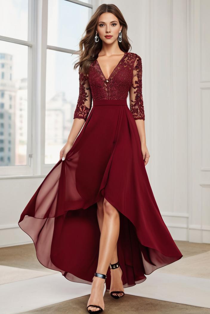 3 4 sleeve sheer sequin stripe high low hem evening dress 141176