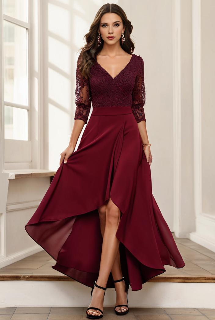 3 4 sleeve sheer sequin stripe high low hem evening dress 141178