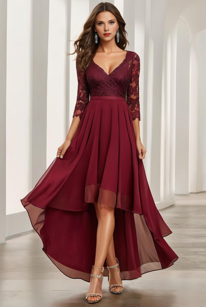 3 4 sleeve sheer sequin stripe high low hem evening dress 141180