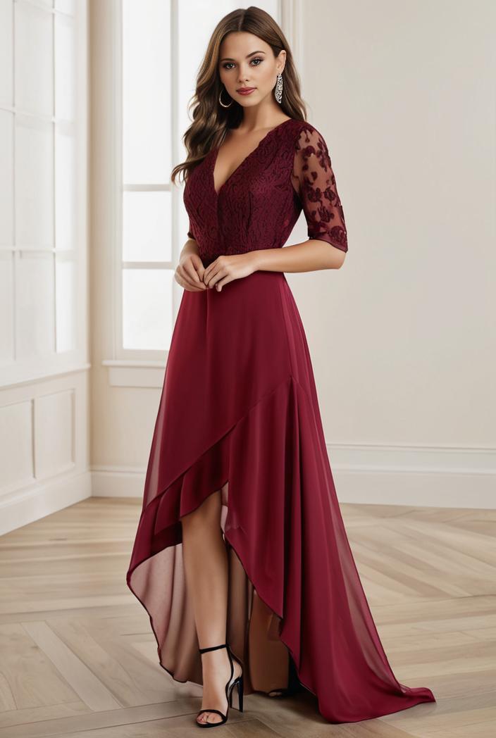 3 4 sleeve sheer sequin stripe high low hem evening dress 135014