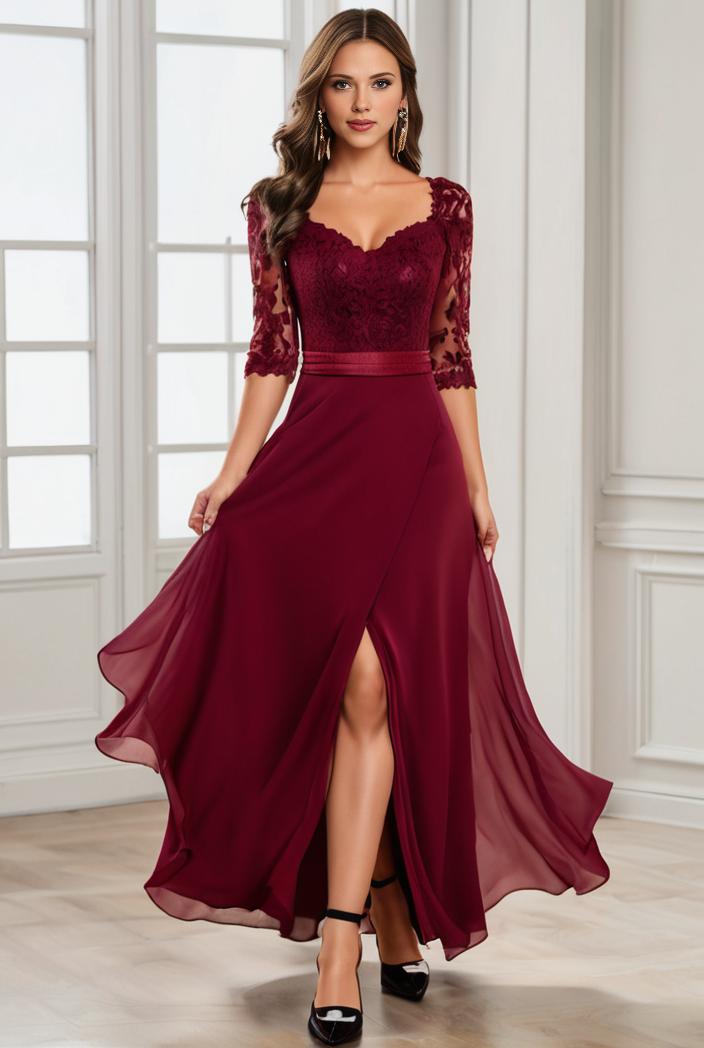 3 4 sleeve sheer sequin stripe high low hem evening dress 135029