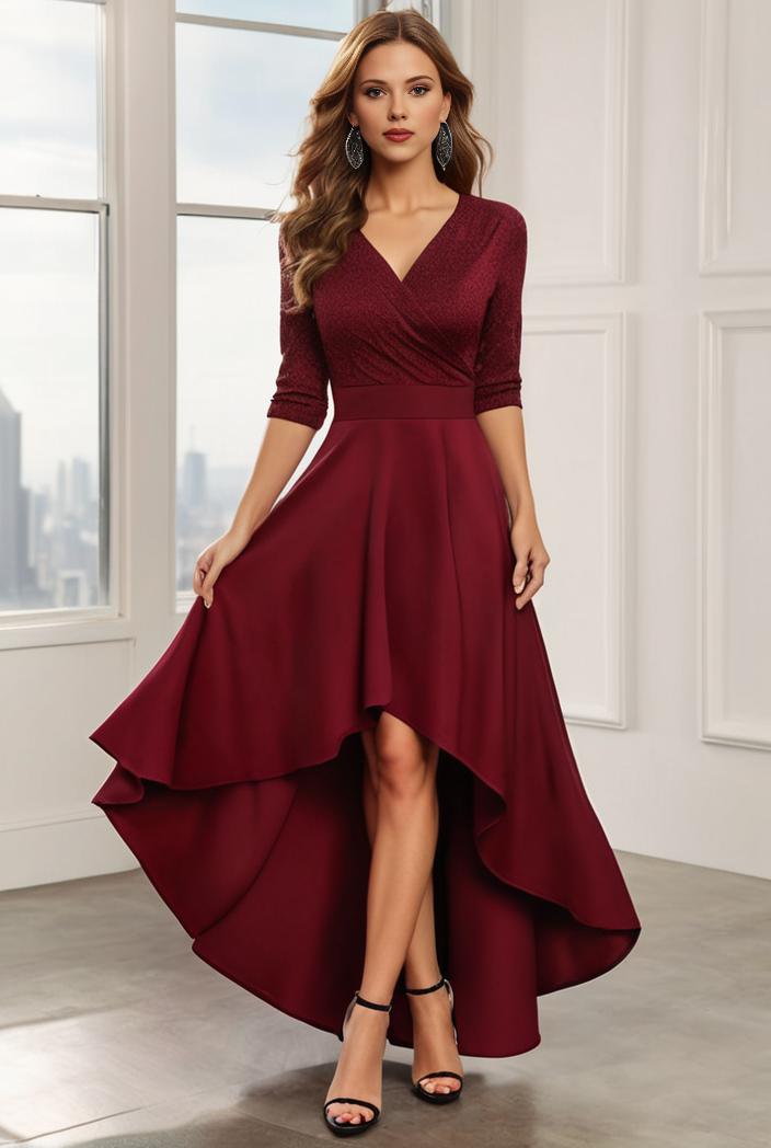 3 4 sleeve sheer sequin stripe high low hem evening dress 135034