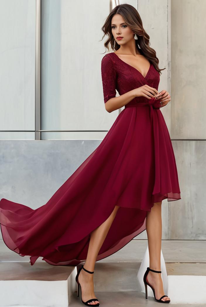 3 4 sleeve sheer sequin stripe high low hem evening dress 135045