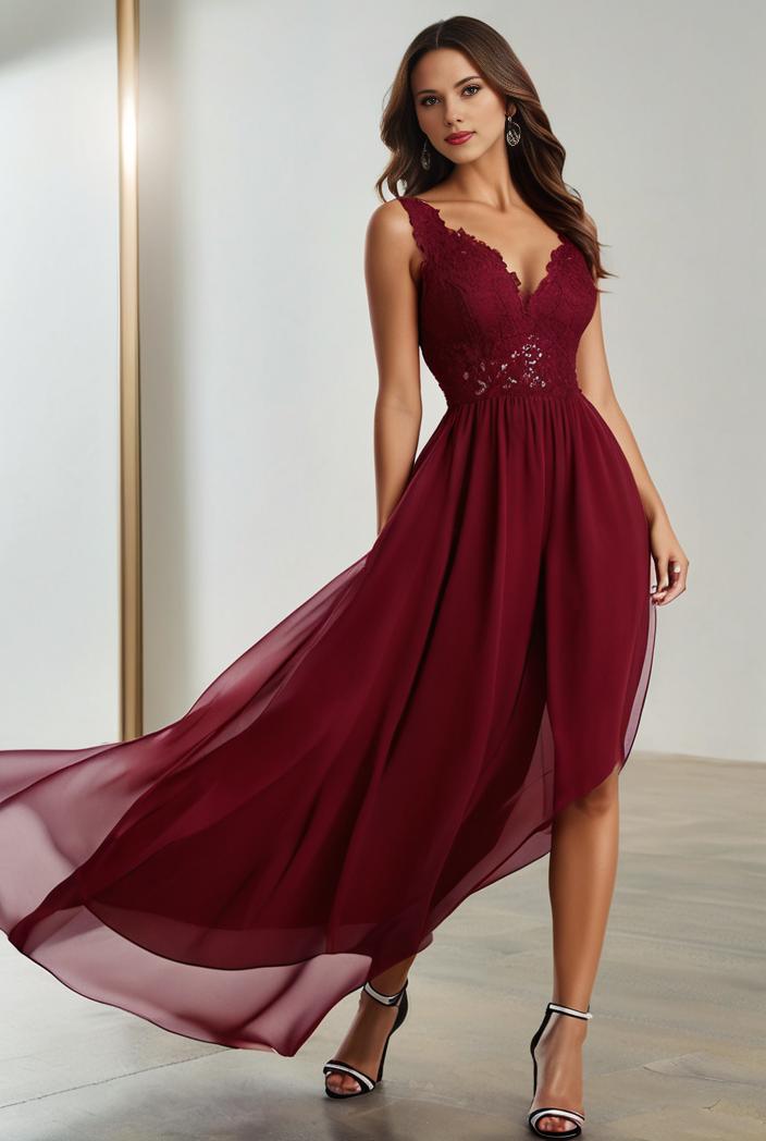 3 4 sleeve sheer sequin stripe high low hem evening dress 135048