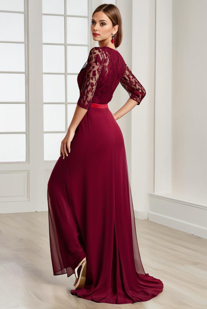3 4 sleeve sheer sequin stripe high low hem evening dress 135053