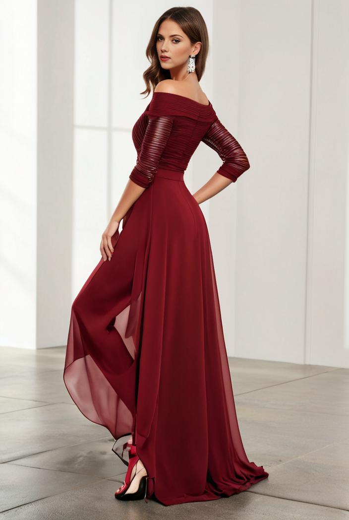 3 4 sleeve sheer sequin stripe high low hem evening dress 135055