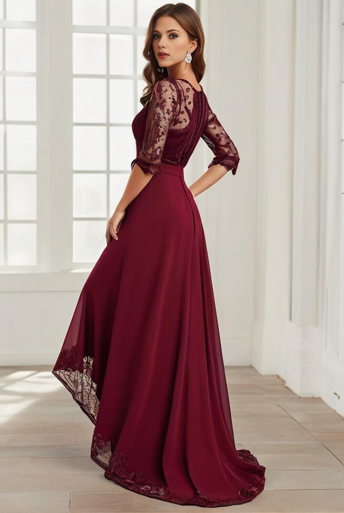 3 4 sleeve sheer sequin stripe high low hem evening dress 135056