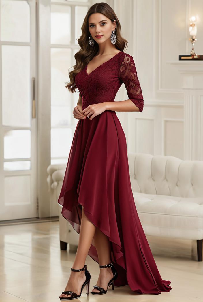 3 4 sleeve sheer sequin stripe high low hem evening dress 135060