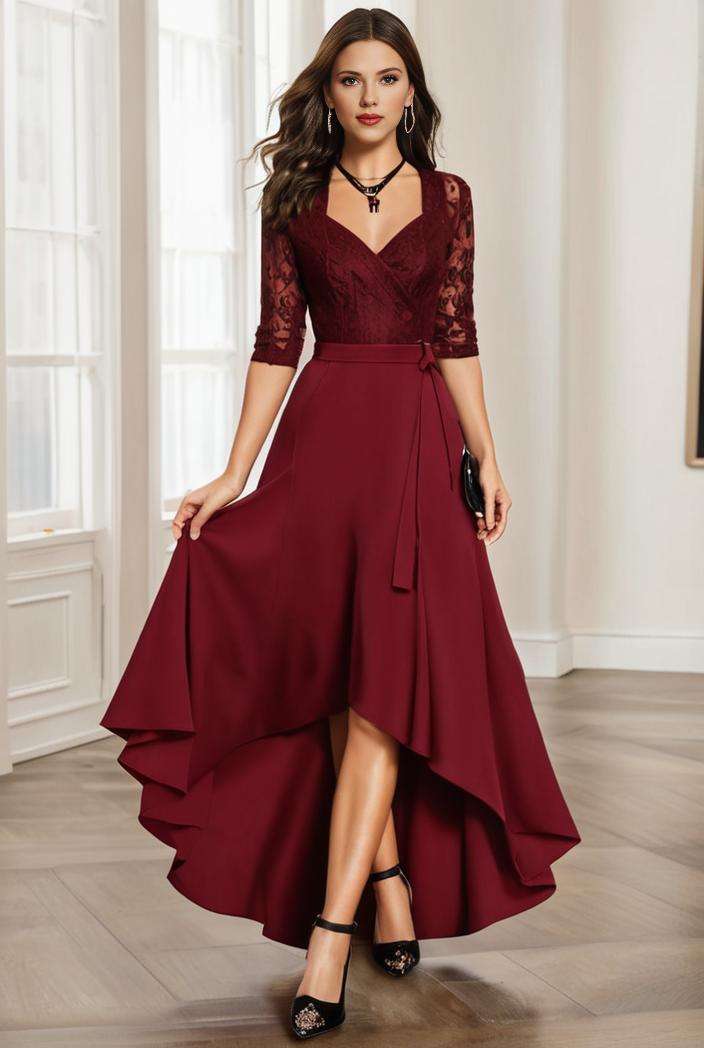 3 4 sleeve sheer sequin stripe high low hem evening dress 135070