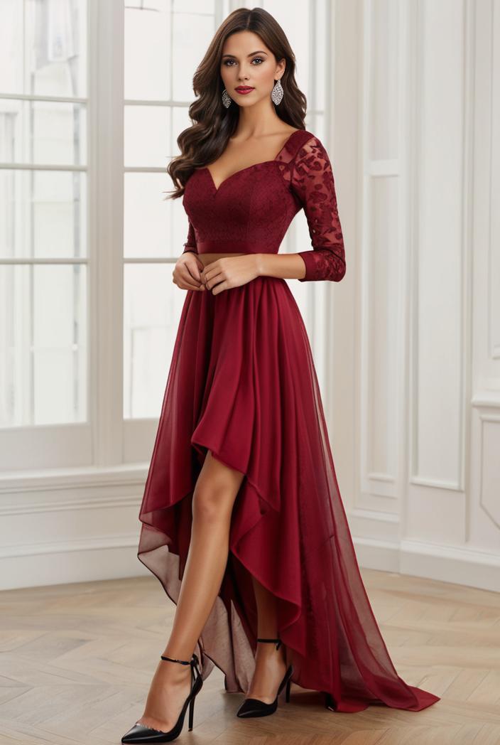 3 4 sleeve sheer sequin stripe high low hem evening dress 119279