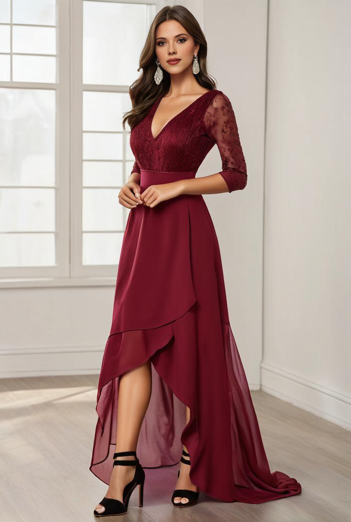 3 4 sleeve sheer sequin stripe high low hem evening dress 119280