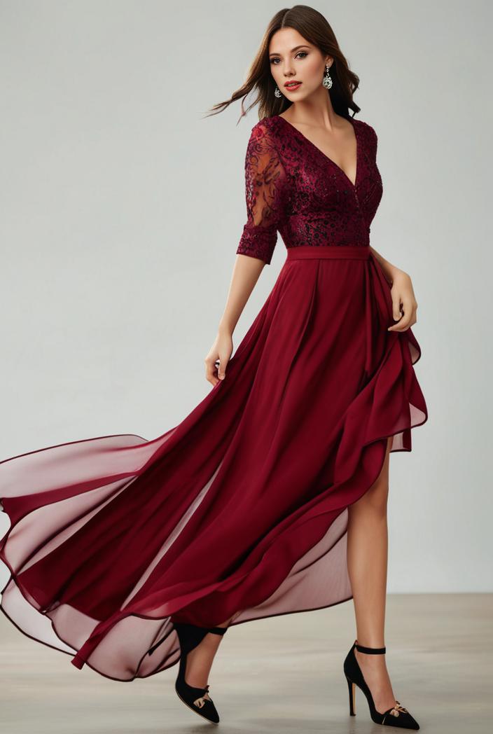 3 4 sleeve sheer sequin stripe high low hem evening dress 119291