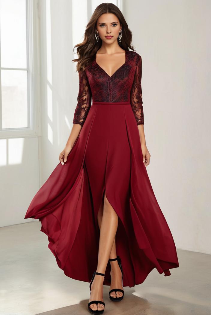 3 4 sleeve sheer sequin stripe high low hem evening dress 119292