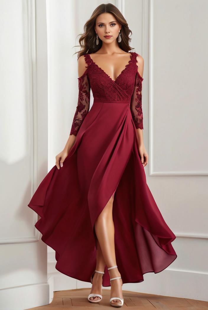 3 4 sleeve sheer sequin stripe high low hem evening dress 119294