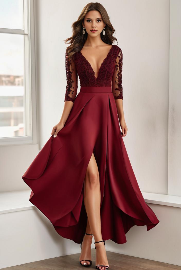 3 4 sleeve sheer sequin stripe high low hem evening dress 119298