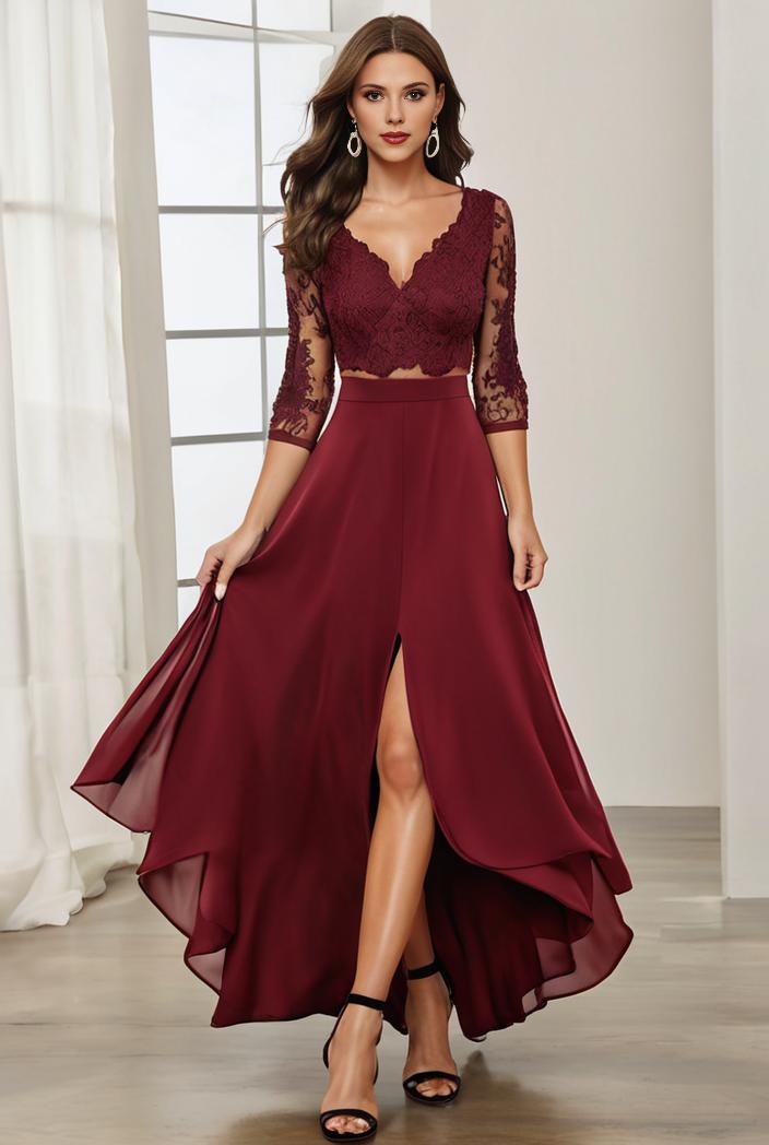 3 4 sleeve sheer sequin stripe high low hem evening dress 119296
