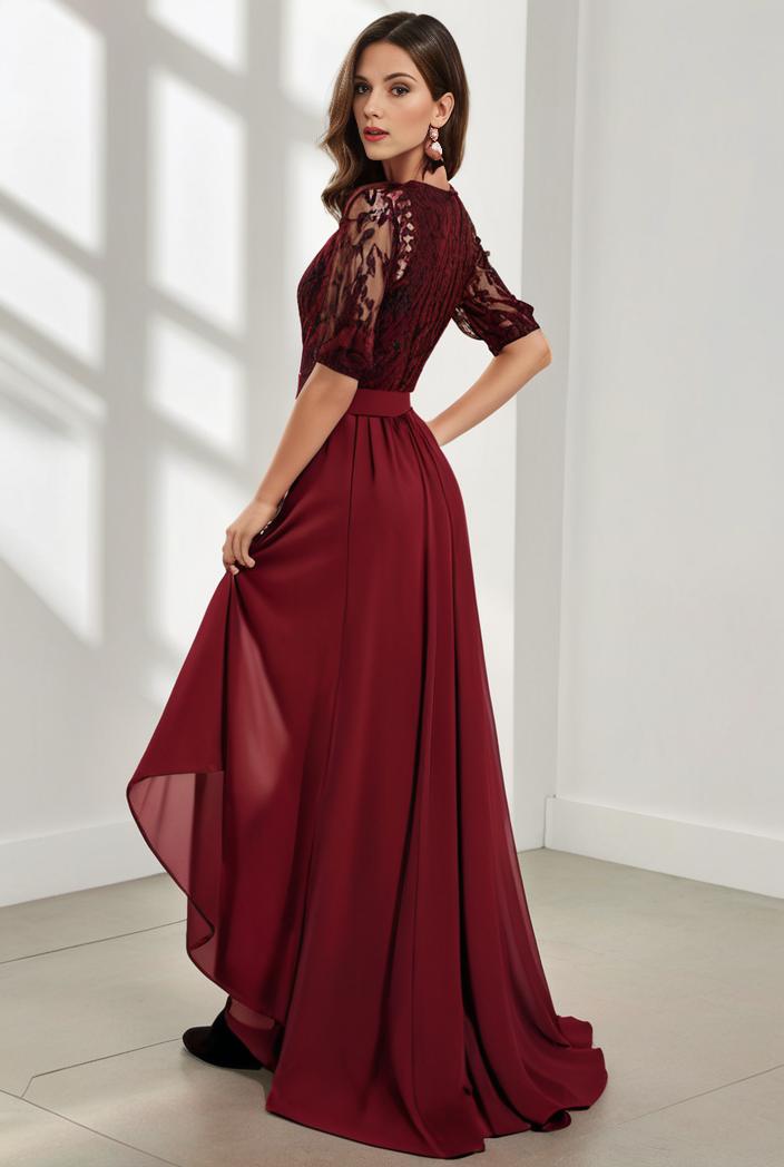 3 4 sleeve sheer sequin stripe high low hem evening dress 119301