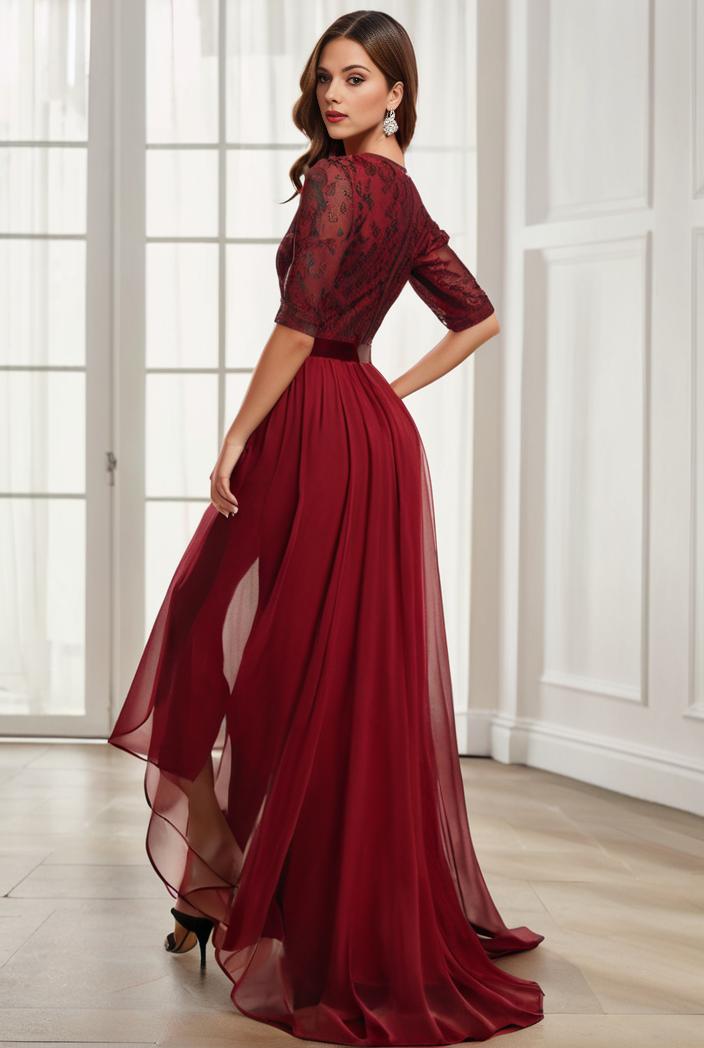 3 4 sleeve sheer sequin stripe high low hem evening dress 119303