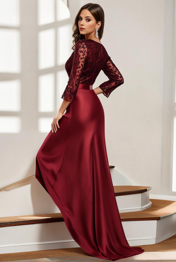 3 4 sleeve sheer sequin stripe high low hem evening dress 119305
