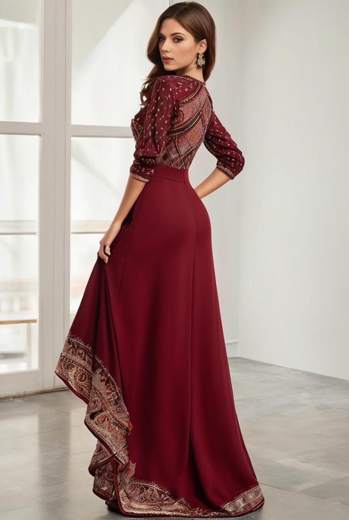 3 4 sleeve sheer sequin stripe high low hem evening dress 119307