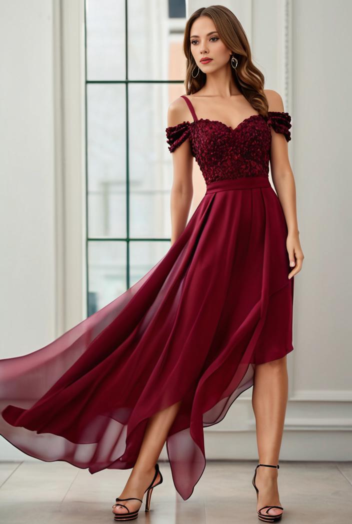 3 4 sleeve sheer sequin stripe high low hem evening dress 119310