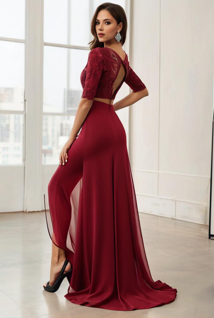 3 4 sleeve sheer sequin stripe high low hem evening dress 119316