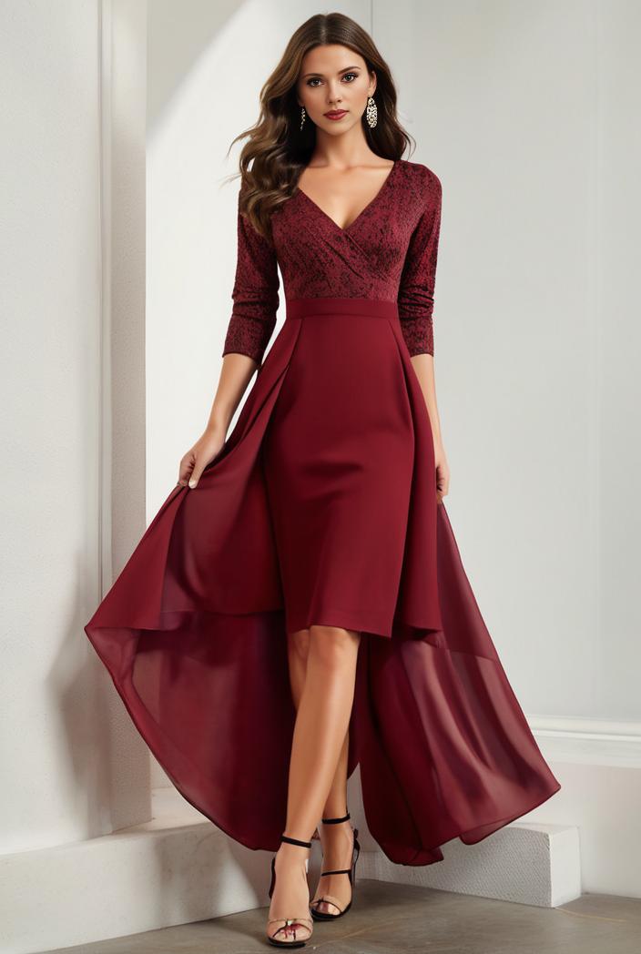 3 4 sleeve sheer sequin stripe high low hem evening dress 119339