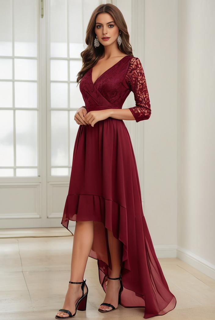 3 4 sleeve sheer sequin stripe high low hem evening dress 126780