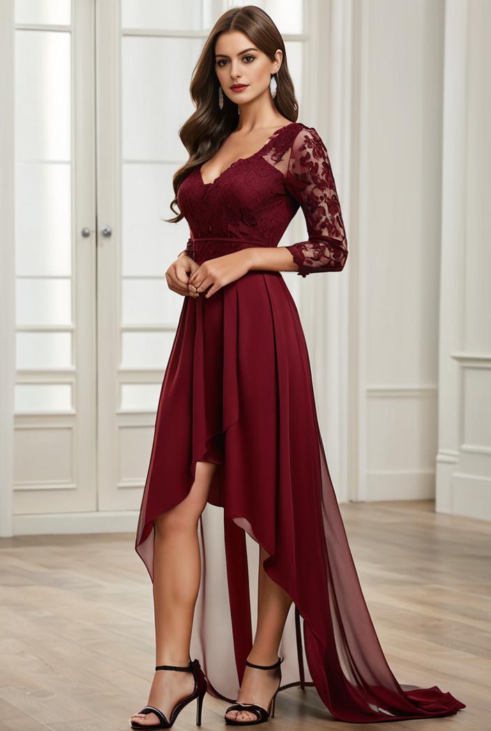 3 4 sleeve sheer sequin stripe high low hem evening dress 126781