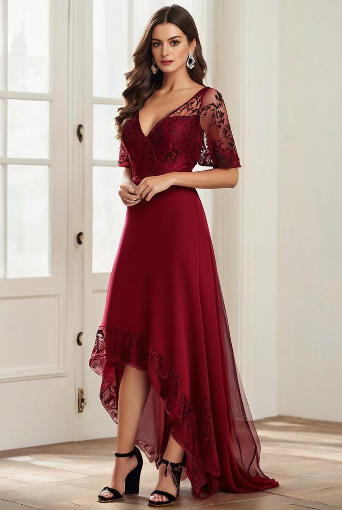 3 4 sleeve sheer sequin stripe high low hem evening dress 126783