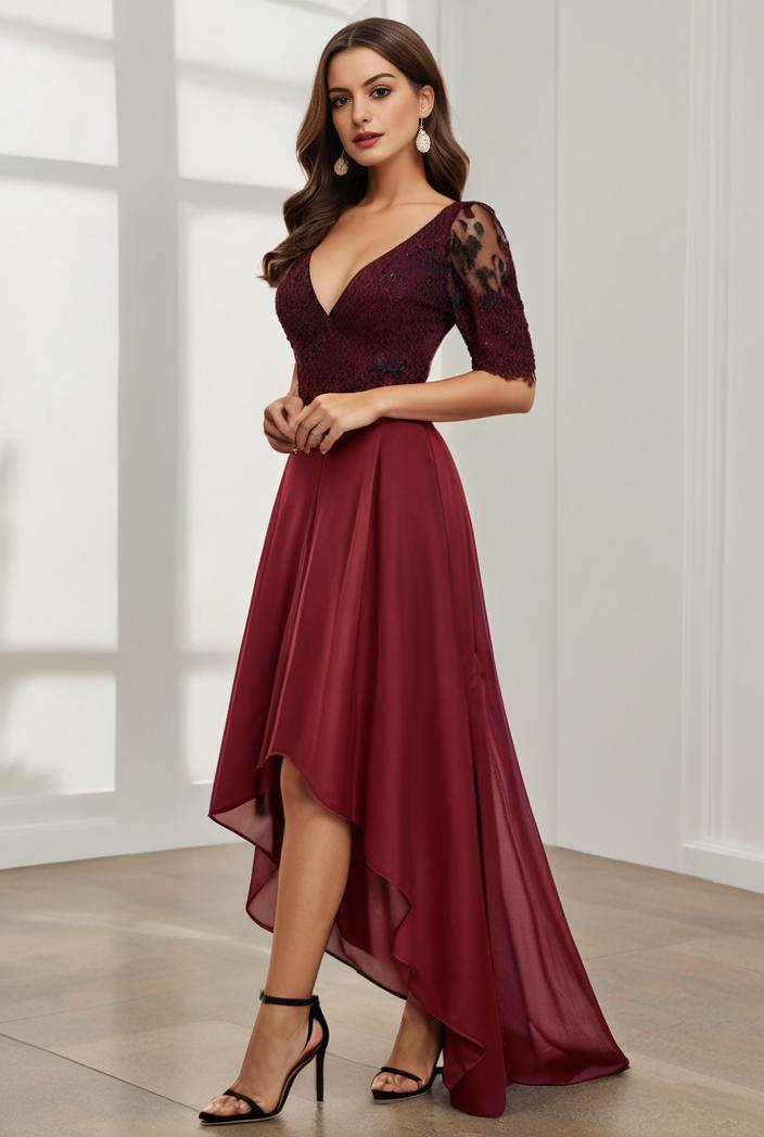 3 4 sleeve sheer sequin stripe high low hem evening dress 126785