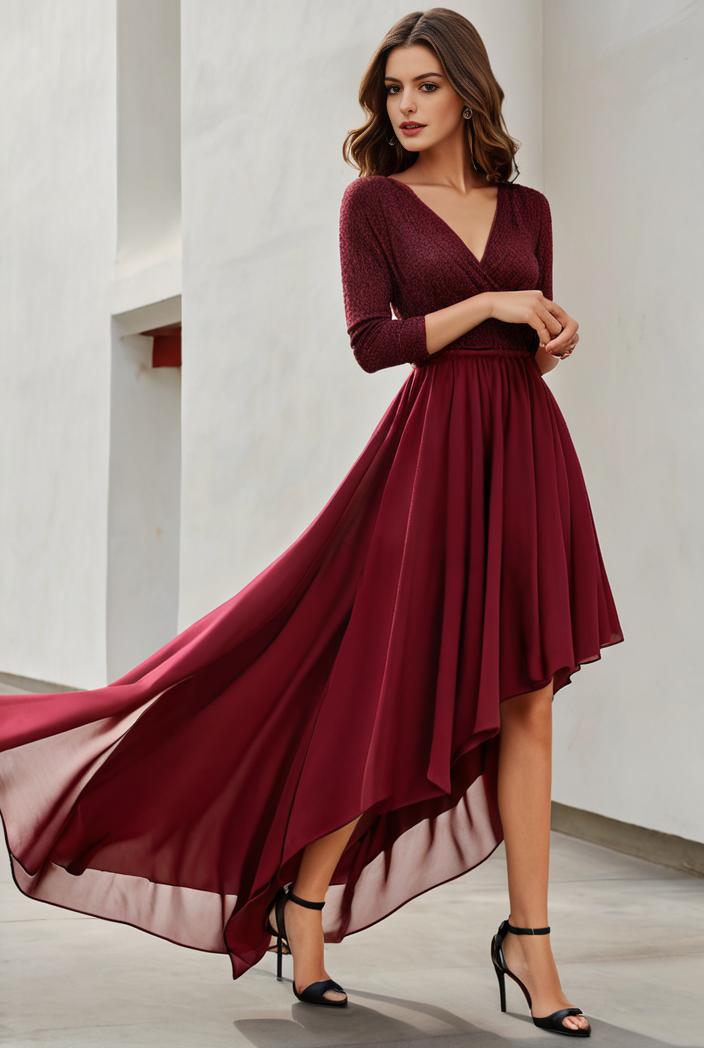 3 4 sleeve sheer sequin stripe high low hem evening dress 126794