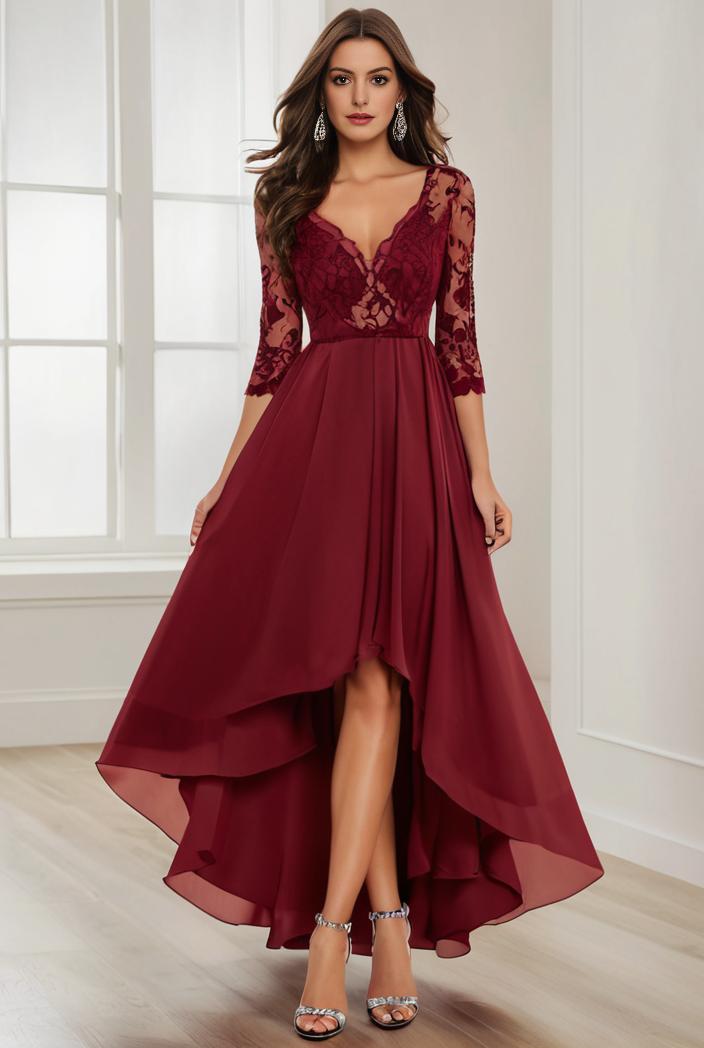 3 4 sleeve sheer sequin stripe high low hem evening dress 126796