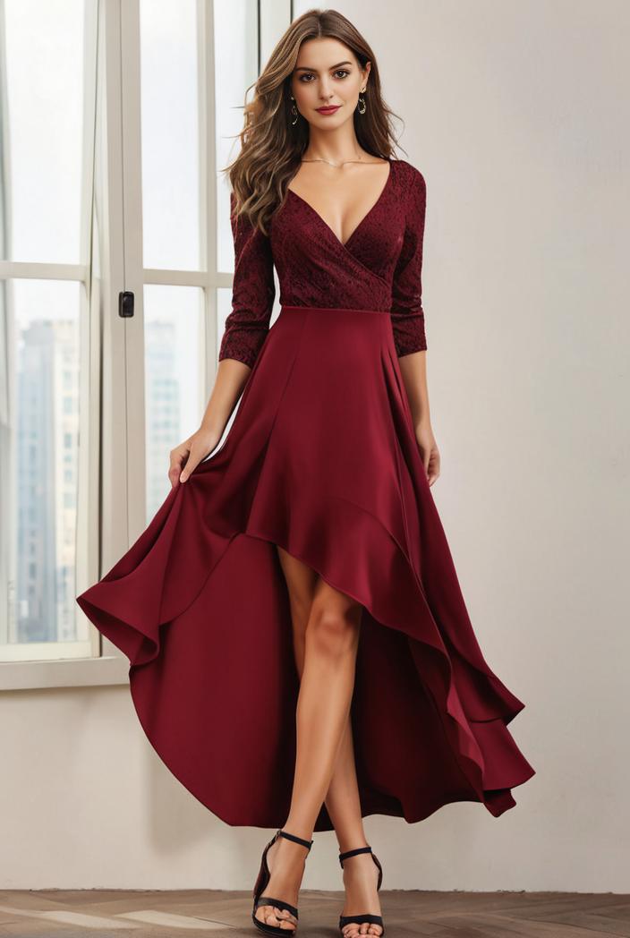 3 4 sleeve sheer sequin stripe high low hem evening dress 126797