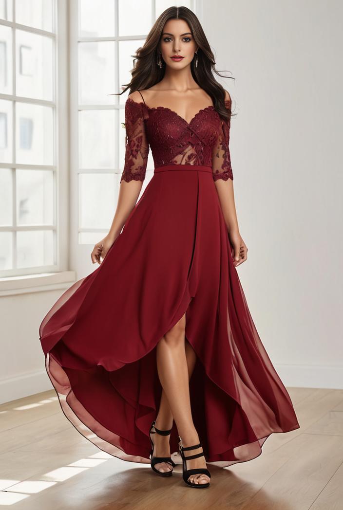 3 4 sleeve sheer sequin stripe high low hem evening dress 126798
